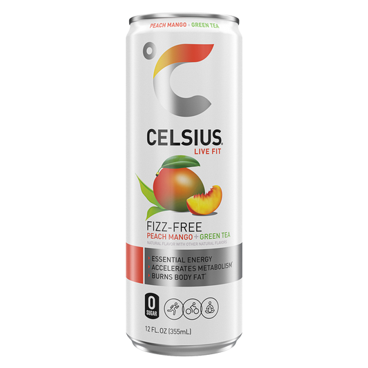 CELSIUS Peach Mango Green Tea, Essential Energy Drink 12oz Can