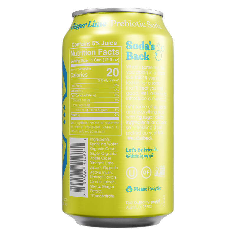 Poppi Prebiotic Soda Ginger Lime 12oz Can