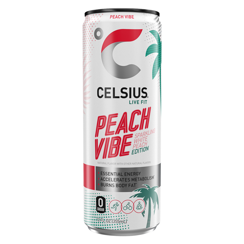 CELSIUS Sparkling Peach Vibe, Essential Energy Drink 12oz Can