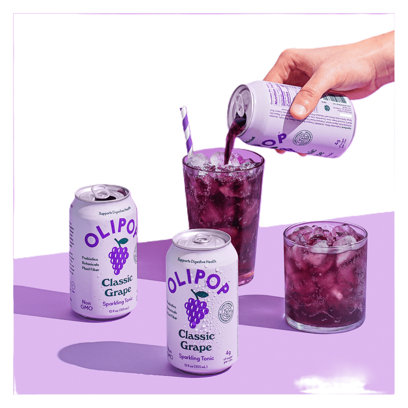 OLIPOP Prebiotic Soda, Grape Soda, 12 Oz Can