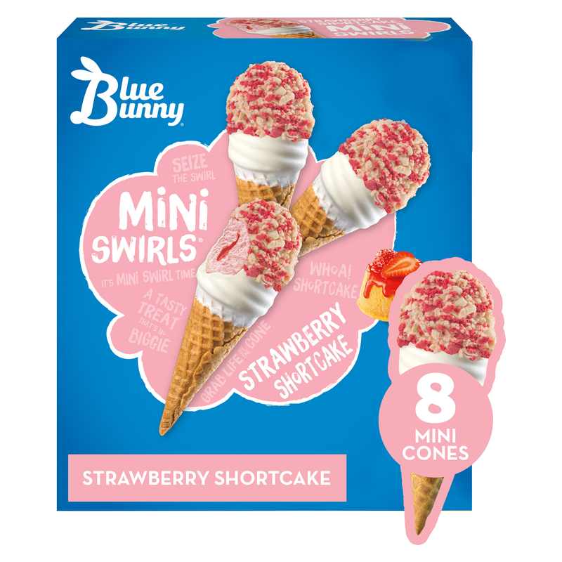 Blue Bunny Strawberry Shortcake Mini Swirls Dipped Cones 8ct