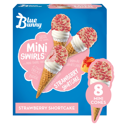 Blue Bunny Strawberry Shortcake Mini Swirls Dipped Cones 8ct