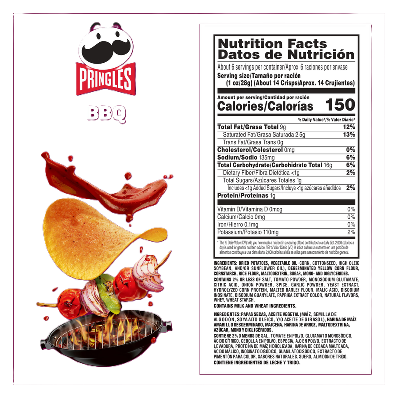 Pringles BBQ Potato Crisps Chips, 5.5oz