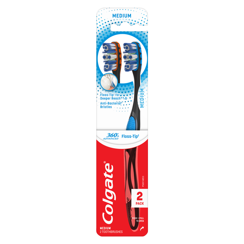 Colgate 360 Floss Tip Advanced Medium Toothbrush 2ct