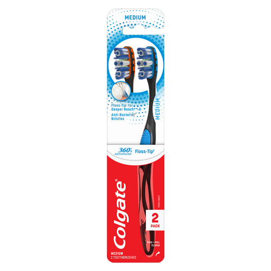 Colgate 360 Floss Tip Advanced Medium Toothbrush 2ct