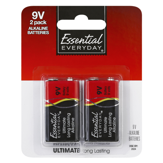 Essential Everyday 9V Alkaline Batteries 2ct