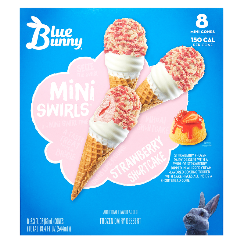 Blue Bunny Strawberry Shortcake Mini Swirls Dipped Cones 8ct