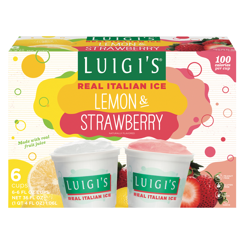 Luigi's Frozen Real Italian Ice Lemon & Strawberry 6ct