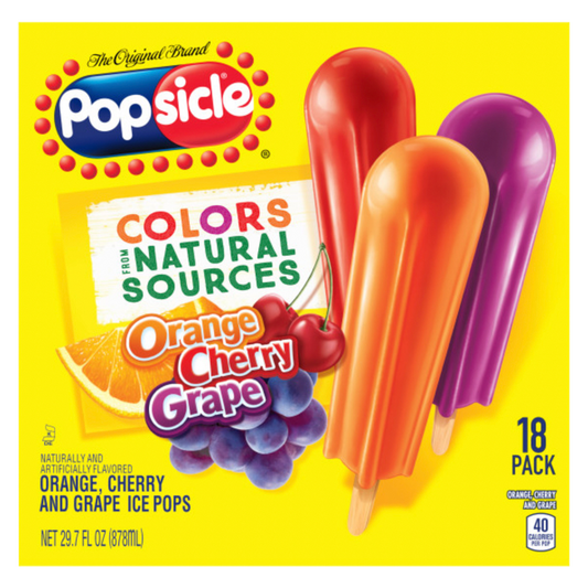 Popsicle Original Orange, Cherry, Grape Ice Pops 18ct