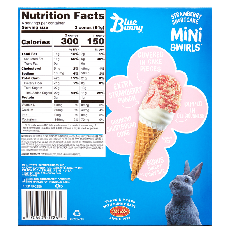 Blue Bunny Strawberry Shortcake Mini Swirls Dipped Cones 8ct