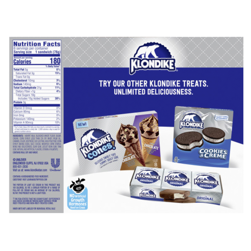 Klondike Classic Vanilla Ice Cream Sandwiches 6ct