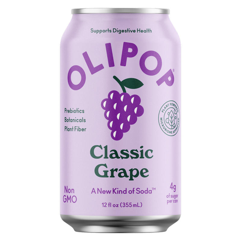 OLIPOP Prebiotic Soda, Grape Soda, 12 Oz Can