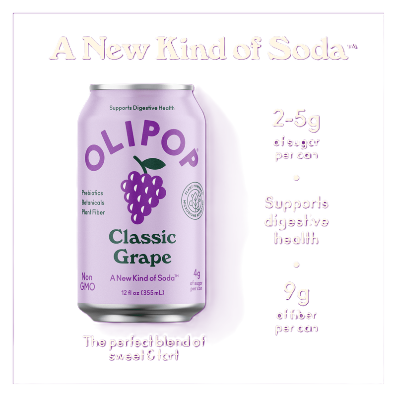 OLIPOP Prebiotic Soda, Grape Soda, 12 Oz Can